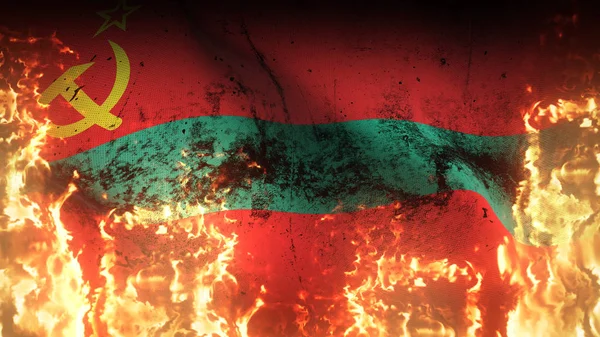 Bandera Guerra Grunge Transnistria Ondeando Fuego Bandera Conflicto Sucio Transdniéster Imagen de stock