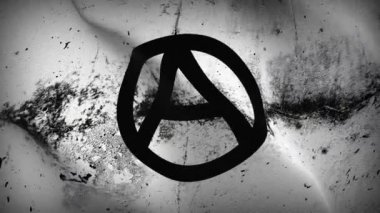 Anarşi logosu grunge bayrak sallama döngüsü. Anarşi Logosu Rüzgarda dalgalanan kirli bayrak.