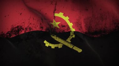 Angola grunge bayrak sallama döngüsü. Angolan kirli bayrağı rüzgarda dalgalanıyor.