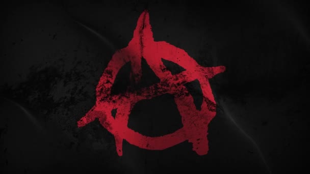 Anarchy Symbol Red Black Grunge Flag Waving Loop Anarchy Symbol — Stock Video