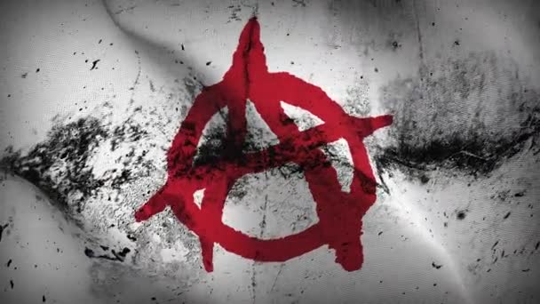 Anarchy Symbol Red White Grunge Flag Waving Loop Anarchy Symbol — Stock Video