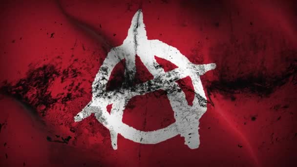 Anarchia Szimbólum Fehér Piros Grunge Zászló Hullámzó Hurok Anarchia Jelkép — Stock videók