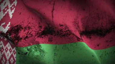 Belarus grunge bayrak sallama döngüsü. Beyaz Rusya 'nın kirli bayrağı rüzgarda dalgalanıyor.