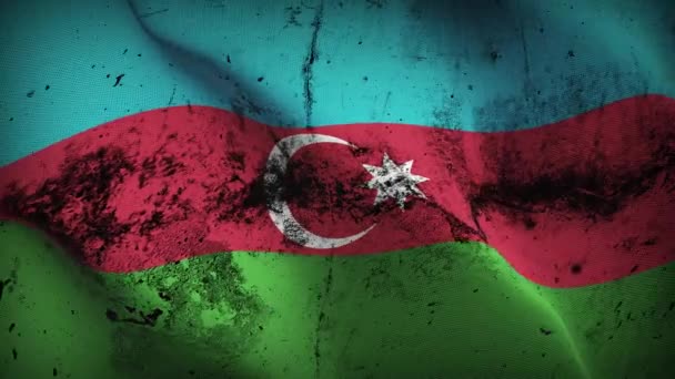 Azerbaycan Grunge Bayrak Sallama Döngüsü Azerbaycan Kirli Bayrağı Rüzgarda Dalgalanıyor — Stok video