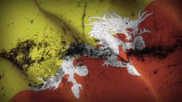 Bhútánská Vlajka Mává Smyčkou Bhútánská Špinavá Vlajka Vlající Větru — Stock video