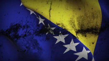 Bosna-Hersek grunge bayrak sallama döngüsü. Bosna-Hersek 'in kirli bayrağı rüzgarda dalgalanıyor.