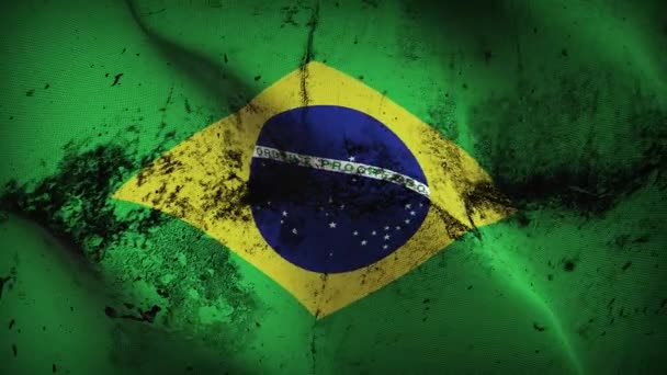 Brésil Drapeau Grunge Agitant Boucle Drapeau Sale Brésilien Souffle Sur — Video