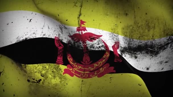 Brunei Grunge Bandera Ondeando Bucle Bandera Sucia Brunéi Soplando Viento — Vídeo de stock