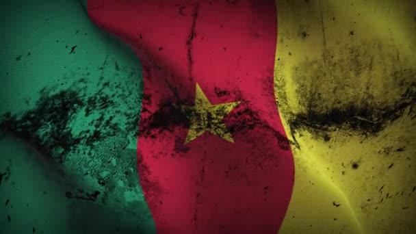 Kamerun Grunge Bayrak Sallama Döngüsü Kamerun Kirli Bayrağı Rüzgarda Dalgalanıyor — Stok video