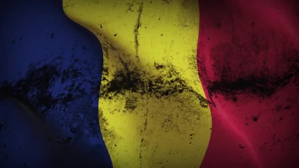 Tchad Drapeau Grunge Agitant Boucle Pavillon Sale Tchadien Soufflant Sur — Video