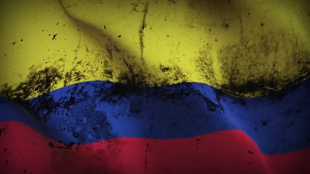 Colombia Grunge Vlag Zwaaien Lus Colombiaanse Vuile Vlag Waait Wind — Stockvideo