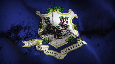 Connecticut State grunge bayrak sallama döngüsü. Amerika Birleşik Devletleri Connecticut kirli bayrağı rüzgarda dalgalanıyor.