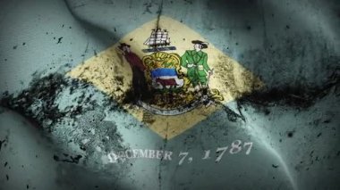 Delaware US State grunge bayrak sallama döngüsü. Amerika Birleşik Devletleri Delaware kirli bayrağı rüzgarda dalgalanıyor.