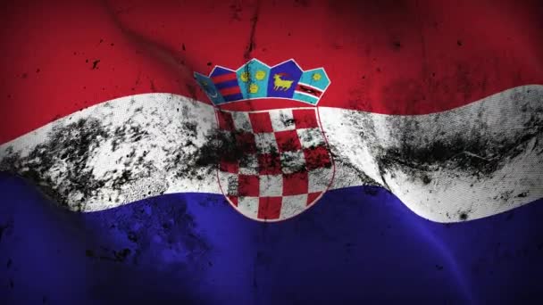 Croatie Drapeau Grunge Agitant Boucle Drapeau Sale Croate Souffle Sur — Video