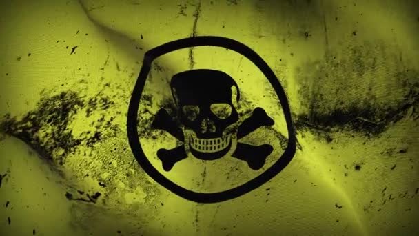 Muerte Advertencia Grunge Bandera Ondeando Bucle Bandera Sucia Muerte Soplando — Vídeos de Stock