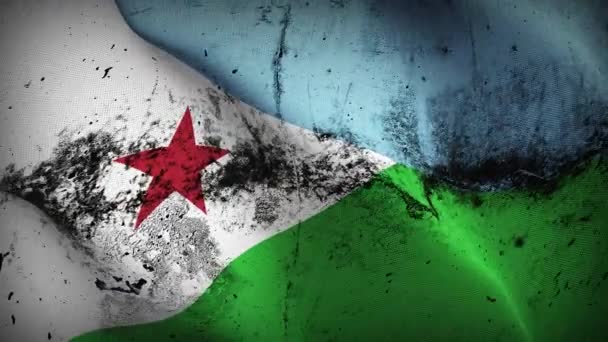 Dschibuti Grunge Flagge Schwenken Schleife Dschibuti Schmutzige Flagge Weht Wind — Stockvideo