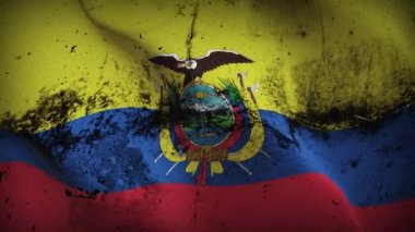 Ekvador grunge bayrak sallama döngüsü. Rüzgarda dalgalanan Ekvador kirli bayrağı.