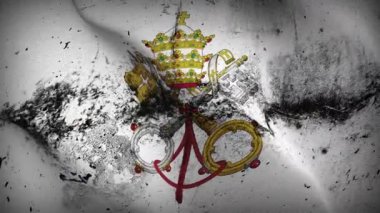 Papalık amblemi grunge bayrak sallama döngüsü. Papalık amblemi rüzgarda dalgalanan kirli bayrak.
