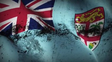 Fiji grunge bayrak sallama döngüsü. Fiji rüzgarda dalgalanan kirli bayrak.