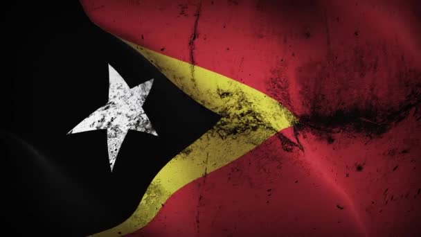 Timor Leste Grunge Bandeira Acenando Loop Bandeira Suja Timorense Soprando — Vídeo de Stock