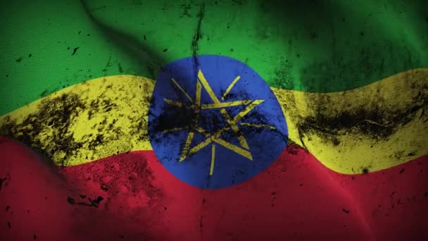 Etiopía Bandera Grunge Ondeando Lazo Etiopía Bandera Sucia Soplando Viento — Vídeos de Stock
