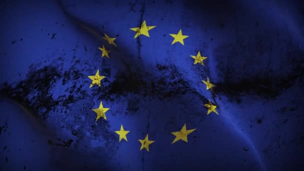 Unione Europea Anello Sventolante Bandiera Grunge Unione Europea Bandiera Sporca — Video Stock