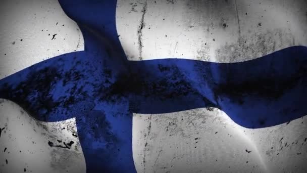 芬兰军旗飘扬圈 芬兰的脏国旗随风飘扬 — 图库视频影像