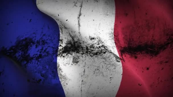 França Grunge Bandeira Acenando Loop Francês Sujo Bandeira Soprando Vento — Vídeo de Stock