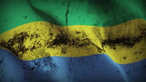 Gabón Grunge Bandera Ondeando Lazo Gabonés Bandera Sucia Que Sopla — Vídeo de stock