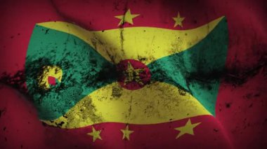 Grenada grunge bayrak sallama döngüsü. Rüzgarda dalgalanan Grenadian kirli bayrağı.