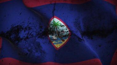 Guam Us State grunge bayrak sallama döngüsü. Amerika Birleşik Devletleri Guam kirli bayrağı rüzgarda dalgalanıyor.