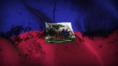 Haiti grunge bayrak sallama döngüsü. Rüzgarda dalgalanan Haitili kirli bayrak.