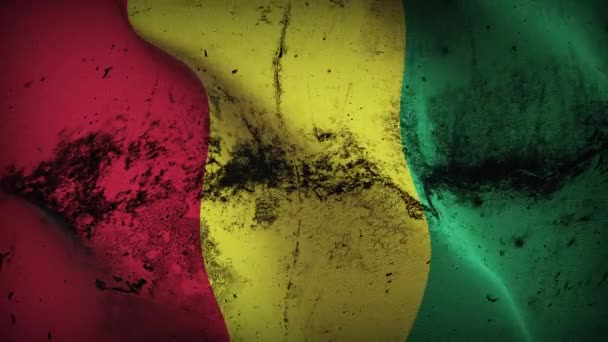 ギニアグランジフラグループ手を振る 風に吹いているギニアン汚れた旗 — ストック動画
