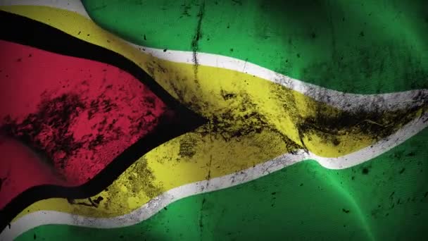 Guyana Grunge Bayrak Sallama Döngüsü Guyanese Kirli Bayrağı Rüzgarda Dalgalanıyor — Stok video