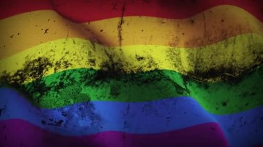 Lgbt grunge bayrak sallama döngüsü. Lezbiyen, Gay, Biseksüel, Transseksüel Pis bayrak rüzgarda dalgalanıyor.