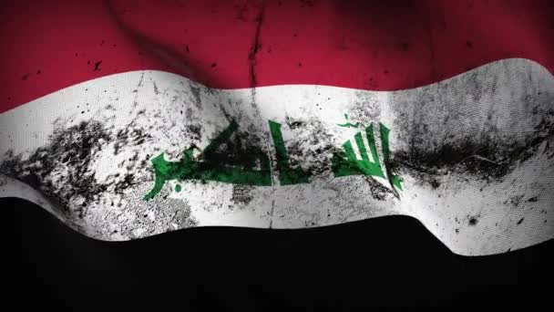 Irak Grunge Flagga Viftande Loop Iraks Smutsiga Flagga Blåser Vinden — Stockvideo
