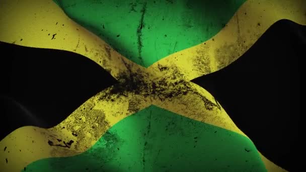 Jamaica Grunge Flag Ondeando Bucle Bandera Sucia Jamaicana Soplando Viento — Vídeo de stock