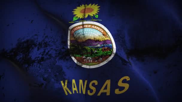 Kansas State Grunge Vlag Zwaaien Lus Verenigde Staten Van Amerika — Stockvideo