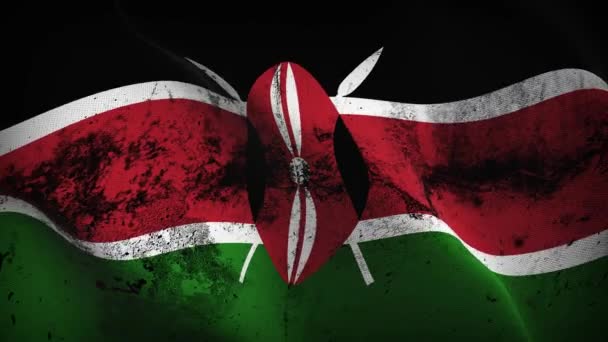 Kenia Grunge Vlag Zwaaien Lus Keniaanse Vuile Vlag Waait Wind — Stockvideo