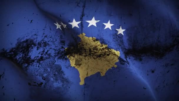 Bandera Grunge Kosovo Ondeando Lazo Bandera Sucia Kosovar Soplando Viento — Vídeos de Stock