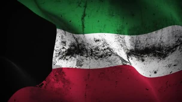 Петля Размахивания Флагом Кувейта Грязный Флаг Кувейта Дующий Ветер — стоковое видео