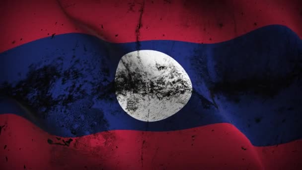 Bandera Grunge Laos Ondeando Lazo Bandera Sucia Laosiana Soplando Viento — Vídeo de stock