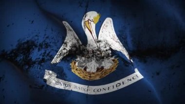 Louisiana US State grunge bayrak sallama döngüsü. Amerika Birleşik Devletleri Louisiana kirli bayrağı rüzgarda dalgalanıyor.