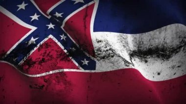 Mississippi Eyaleti grunge bayrak sallama döngüsü. Amerika Birleşik Devletleri Mississippi kirli bayrağı rüzgarda dalgalanıyor.