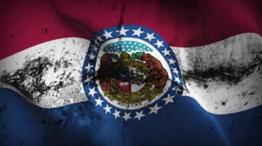 Missouri US State grunge flag waving loop. United States of America Missouri dirty flag blowing on wind.