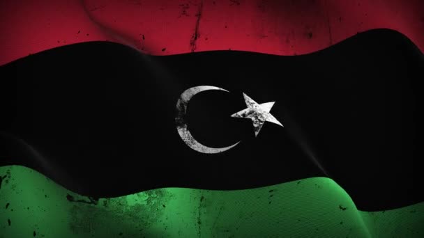 Libië Grunge Vlag Zwaaien Lus Libische Vuile Vlag Waait Wind — Stockvideo