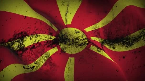 Macédoine Drapeau Grunge Agitant Boucle Drapeau Sale Macédonien Soufflant Sur — Video