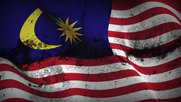 Bandera Grunge Malasia Ondeando Lazo Bandera Sucia Malasia Soplando Viento — Vídeos de Stock
