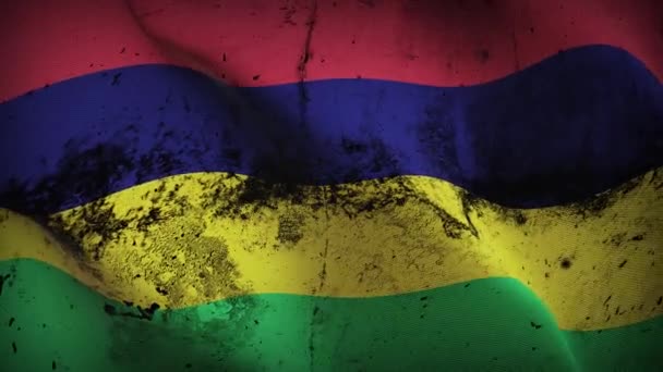 Mauricio Grunge Bandera Ondeando Bucle Mauricio Bandera Sucia Que Sopla — Vídeo de stock