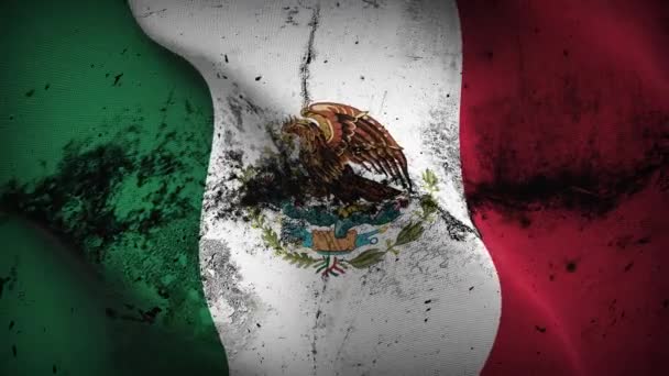 México Grunge Bandeira Acenando Loop Bandeira Suja Mexicana Soprando Vento — Vídeo de Stock